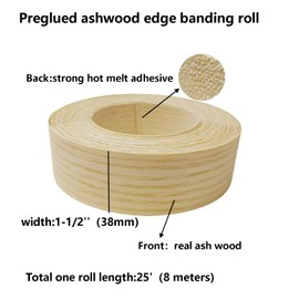 Ash Wood Veneer Edge Banding Roll 1-1/2 inch X 26ft -Pre-glued Iron On Veneer Edging Strip-Backed with Hot Melt Adhesive-Flexible Plywood Edgebanding Apply for Furniture Door Desk