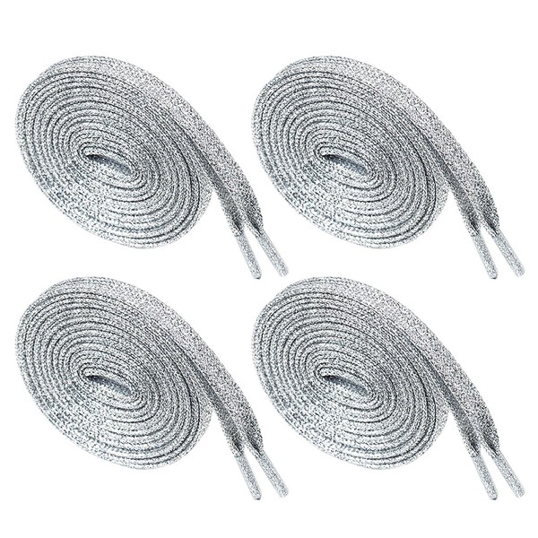 YSJCHEBS 8 Silver Glitter Shoelaces, Children's Sneaker Laces, Elastic Shoelaces,