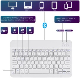 DETUOSI Universal 10 inch Wireless Keyboard, (0.23 inch) Ultrathin Slim Lightweight Travel Portable, 10.1" Multi-Device Wireless Keyboard for iOS/Android/Windows Tablet, Computer, Smart Phone #White