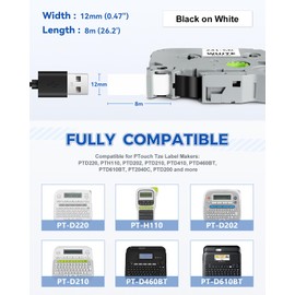 HUIMAZJIA 3-Pack Tze-231 12mm 0.47" White Label Maker Tape Compatible for Brother P Touch Label Tape Tze Tz 12mm 0.47" Laminated White Tze231 1/2" for PTouch PT-D220 PT-D210 PT-D200 PTD400 PT-D610BT