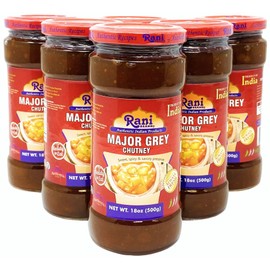 Rani Major Grey Mango Chutney (Indian Preserve) 18oz (1.1lbs) 500g Glass Jar, Ready to eat, Vegan, Pack of 5+1 FREE ~ Gluten Free, All Natural, NON-GMO