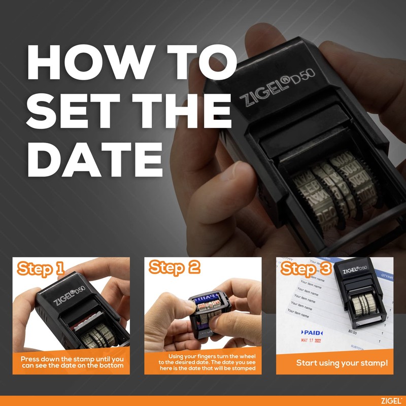 ZIGEL D50 Date Stamp with Completed - Self Inking Date