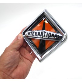 Generic Compatible with International Truck Front Hood Grille Emblem - Chrome/Orange 3550901C2 5"" W X 5.5"" H Adhesive Resin, DLF5852FGHT