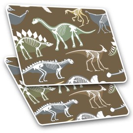 Rectangle Stickers(Set of 2) 7.5cm - Dinosaur Skeletons Kids Boys Fun Decals for Laptops,Tablets,Luggage,Scrap Booking,Fridges, #8383