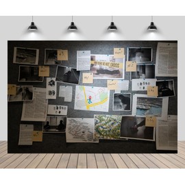 CHNBGPRO 2.1m x 1.5m Detective Board Backdrop Suspect Crime Scene Evidence White Thread Spy Theme Background Clues Evidence Top Secret Mission Mystery Party Spy Decor Photo Booth Studio Prop Wallpaper
