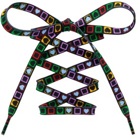 MKEHSH Colorful Pattern Shoe Laces: 47 Inch Black Checkered Love Hearts Flat Print Shoelaces for Sneakers 2 Pairs, 14 Black Checkered Love Hearts, 47 inch(120CM)