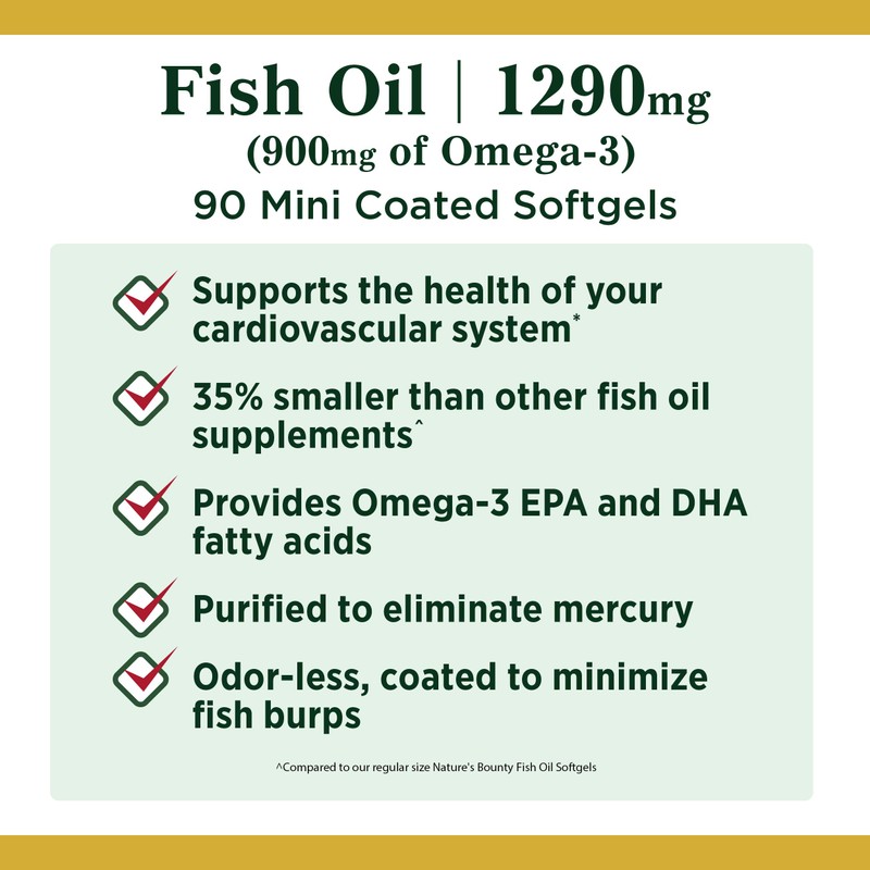 Nature’s Bounty Mini Fish Oil, 1290mg, 900mg of Omega-3, 90