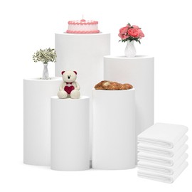 JKLUMI Set of 5 Cylinder Pedestal Covers, Multicolor Cylinder Stands Cover for Party Cylinder Covers for Birthday Wedding Parties Dessert Tables Decor