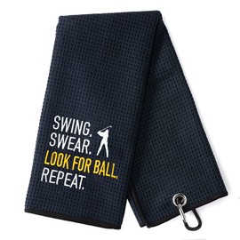 DYJYBMY Look for Ball Repeat Golf Towel, Embroidered Towels for Golf with Clip, Wipe Golf Club, Golf Accessories for Men (Black)
