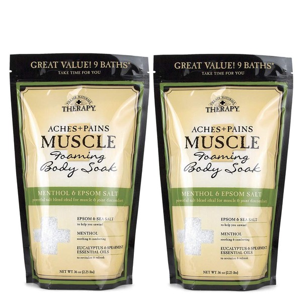 Village Naturals Therapy, Foaming Epsom Soak, Aches & Pains Muscle Relief, 36 oz, Pack of 2