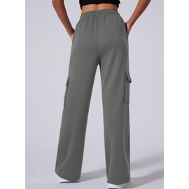 Aleumdr Women's Cargo Sweatpants High Waisted Wide Leg Pants Athletic Casual Baggy Sweat Pants with Pockets 2025 Fall Fashion Dark Grey X-Large