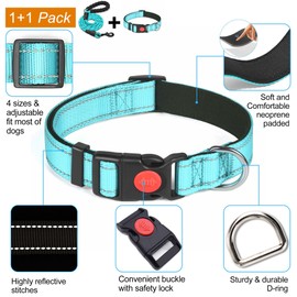 haapaw Reflective Dog Collar Padded with Soft Neoprene Breathable Adjustable Nylon Dog Collars for Small Medium Large Dogs