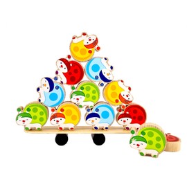 Hess Wooden Toy 14977 - Wooden Balance Game with 11 Colourful Beetles, Handmade, for Children from 3 Years, for Balancing and Stacking