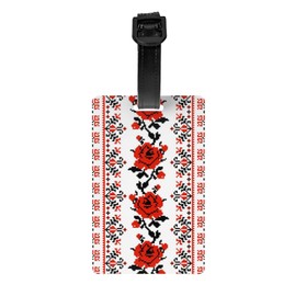 Ukrainian Embroidery Style Rose Luggage Tags for Suitcases PVC Travel Bag Tags, Convenient Address Card Name/ID Labels