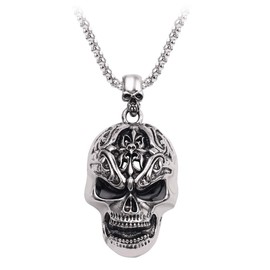 JKJF Skull Pendant Necklace Cool Stainless Steel Pendant Necklace Goth Punk Rock Hip Hop Necklace for Men - Silver, Stainless Steel