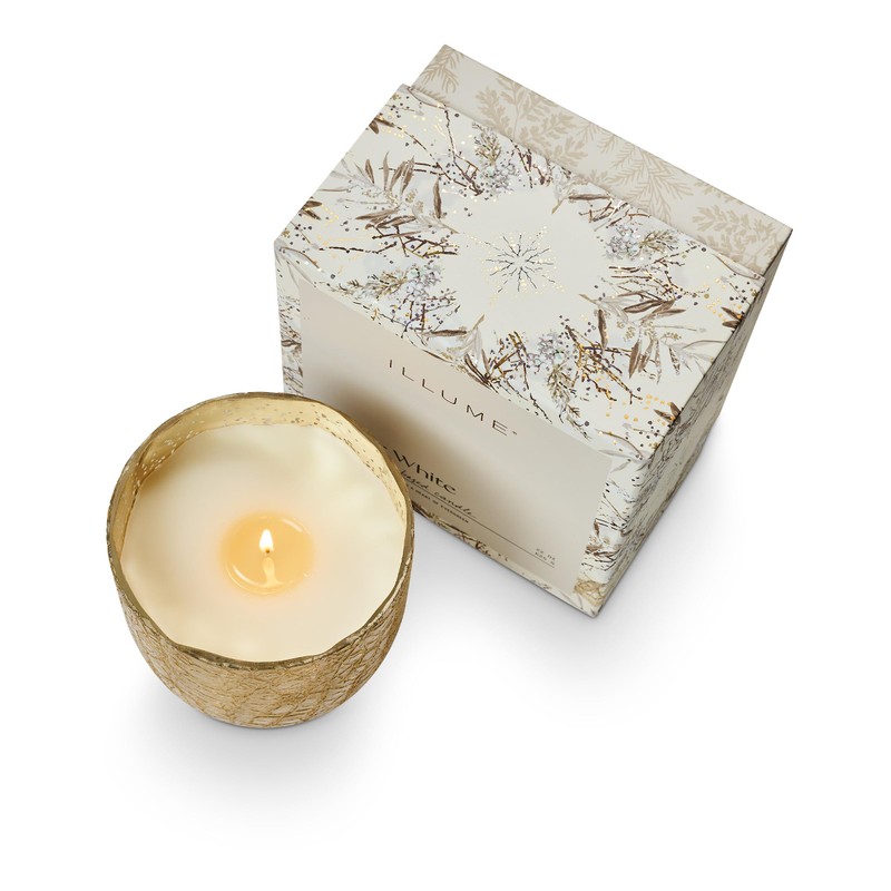 ILLUME Large Boxed Crackle Glass Candle, Winter White