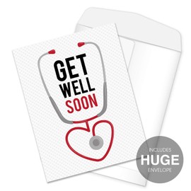 Canopy Street Huge Illustrated Get Well Card / 8.5" x 11" Large Feel Better Recovery Greeting Card/Modern Extra Large Stethoscope Surgery Sickness Healing Card
