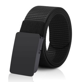 AWAYTR Nylon Tactical Belt for Mens- No Hole Golf Belt with Metal Buckle for Casual Jean Pants, Black, Fit waist from 26 in to 31 in