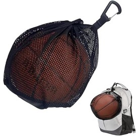 Jindizi Basketball Case, Drawstring Mesh Soccer Ball Bag, Net Hook/Zipper Pocket, Large Capacity Soccer Volleyball Sack Bag, Multifunctional for Storage, Travel, Camping, Sports, Black