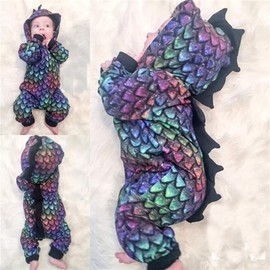 Yuemengxuan Newborn Infant Baby Boys Girls Cartoon Dragon Dinosaur Hooded Romper Jumpsuit Pajamas Outfits (Multicoloured, 6-12Months)