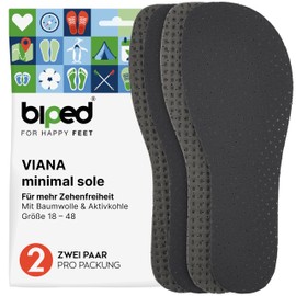 biped minimal sole Viana - 2 Pairs of Insoles for Minimal and Barefoot Shoes - Activated Carbon Insoles with Real Cotton - Shoe Insoles for Adults and Children (46)