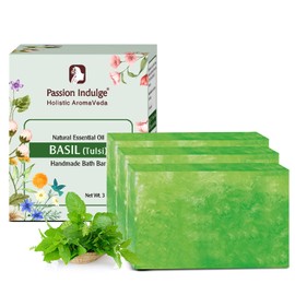Passion Indulge Basil Handmade Natural Bath soap | Moisturising & Nourishing | Natural & Vegan | No Parabens, Sulphates | Gentle Skin Cleansing soap | Suitable for all type skin -Pack of 3