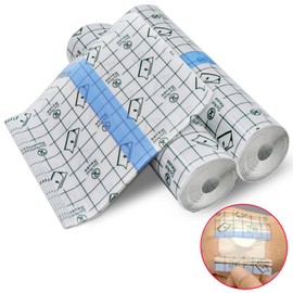 FINEASY Shower Plaster Waterproof, Transparent Plaster Roll, 2 Pieces 15 cm x 1 m & 5 Pieces 10 x 10 cm Tattoo Film Healing, Waterproof Plaster Anti-Allergic, Medical Tape, Second Skin, Showers