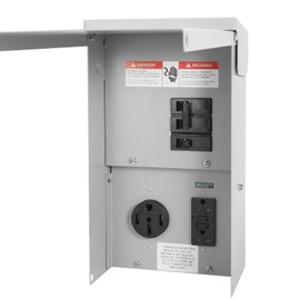 BOBUY Temporary Power Outlet Panel, RV Circuit Breaker Box with 50 amp+GFCI 20 amp Receptacle Installed, RV Electrical Outlet Panel with Breaker, RV Power Outlet Box Weatherproof (50+20 amp)