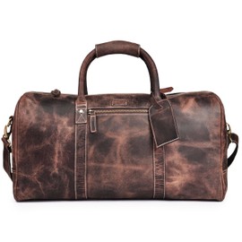Leather Village Leather Duffel Bags for Men & Women-Stylish Travel Weekender Carry-On Sports Gym Overnight Luggage Bag - 20 Inch - Rustic Brown