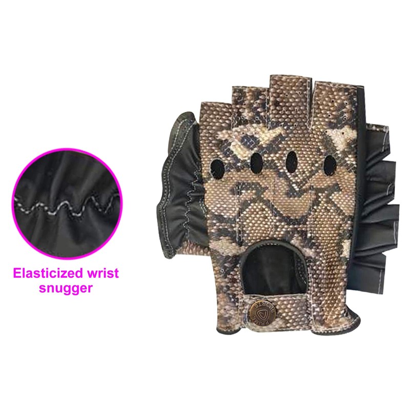 Fingerless Half-Finger Premium Driving/Cycling/Motorcycle Gloves in Real Leather 309, snake-black-white