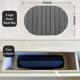 Onimento Large Stone Dish Drying Mat for Kitchen Counter Eco - Friendly Absorbent Diatomaceous Earth Bath Mat Quick Dry for Kitchen Dishes Bottles Cups Bathroom Any Countertop (Dark Grey24"×16"Oval)