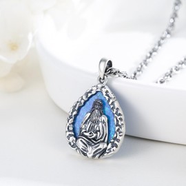 YueYuan Jesus Necklace 925 Sterling Silver Blue Opal Jesus Pendant Religious Necklace Talisman Chain Christian Jewellery Gift for Men Women, Sterling Silver, Opal