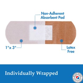Henry Schein Sterile Adhesive Fabric Bandages, 1" x 3" – Box of 100 Flexible, Breathable Strips – Soft, Stretchable Wound Covers for First Aid, Medical Use, Clinics & Emergency Kits