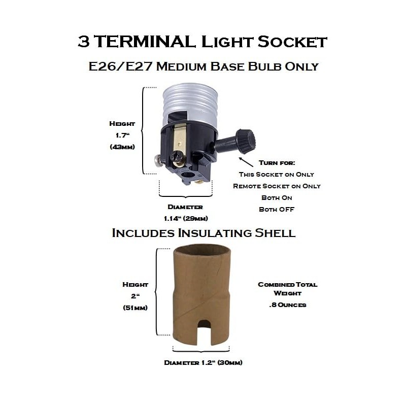 3-Terminal E26 Medium Base Socket Interior with Turn Knob