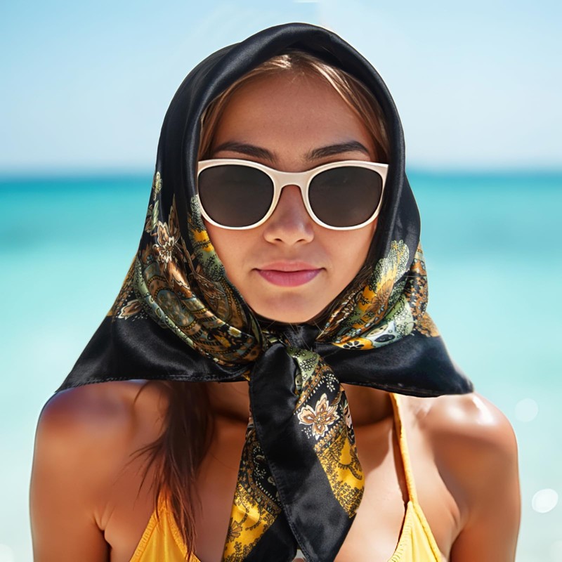 Dresyu 35" Square Silk Like Head Scarf Bandanas for Women