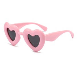 Long Keeper Retro Heart Sunglasses - Inflated Heart Glasses Polarised Vintage Sunglasses Women UV400 Protection Heart Shape Sunglasses Party Glasses, pink