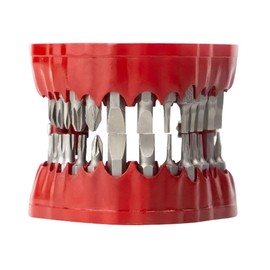 MIMIRACLE Denture Drill Bit Holder, Gag Gift for Dentist Handyman, Holds Up to 28 Bits Screwdriver Bit Organizer Fits 1/4 Inch Hex Bit and Drive Bit Adapter -Red