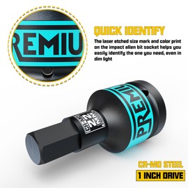 Aiourx 1" Drive H22 Impact Hex Bit Socket, 22 mm Allen Bit Socket, Metric, Cr-Mo Steel, Truck Repair and Equipment Maintenance