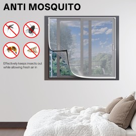 Lanuovx Adjustable DIY Magnetic Window Screen Replacement Window Screens 48" * 60" with White Window Frames Fiberglass Mesh for House Windows