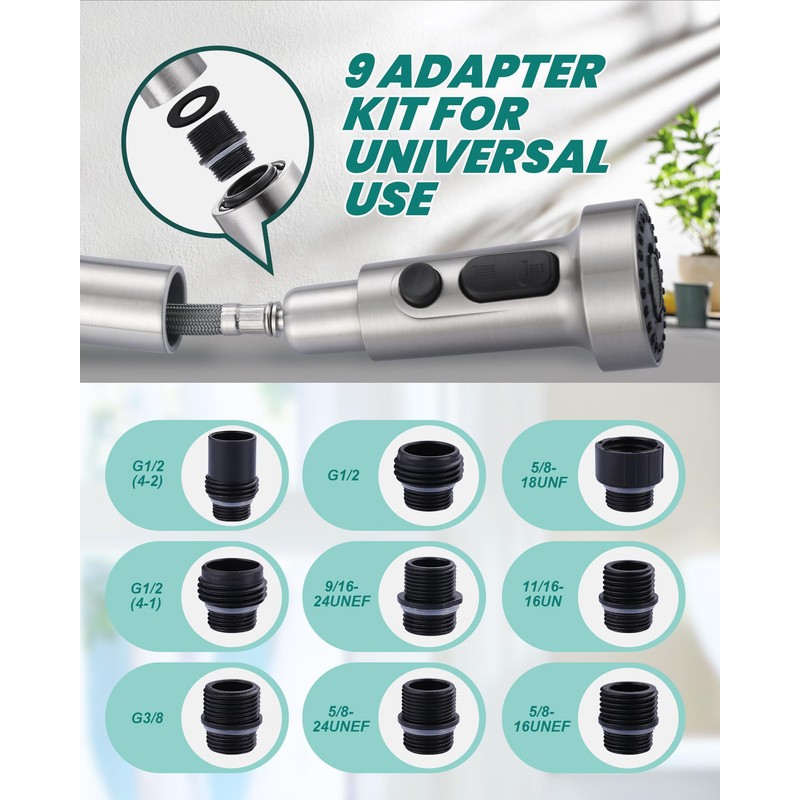 Pull Down Faucet Head Replacement: 3-Function Kitchen Faucet Sprayer Head