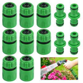 Favengo Pack of 12 Hose Connectors 1/2 Inch Garden Hose Connector Green Double Plug Connector Plastic Hose Piece Set Hose Coupling Set for Pipe Connecting Garden Tools Car Wash