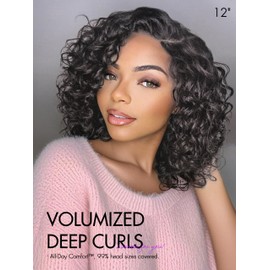 LUVME HAIR 100% Human Hair Wigs Curly Deep Wave Glueless Lace Front 16 Inches, Pre Cut Plucked Hd Lace Short Wig Ready To Go Natural Color Straight Bleached Knots Side Part Black Wigs
