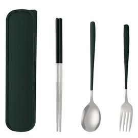 Travel Utensils with Case, Portable Lunch Box Utensils Set for 3 Reusable Cutlery Camping Travel Silverware Set with Case Green Flatware Set with Chposticks Spoon Fork Stainless Steel