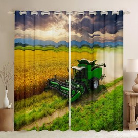 jejeloiu Tractor Darkening Drapes (2 Panels, 42 x 63 Inch) Farmland Curtains for Bedroom Living Room Kids Decor Western Farm Tractor Blackout Curtains Vehicle Window Treatments Machinery Truck