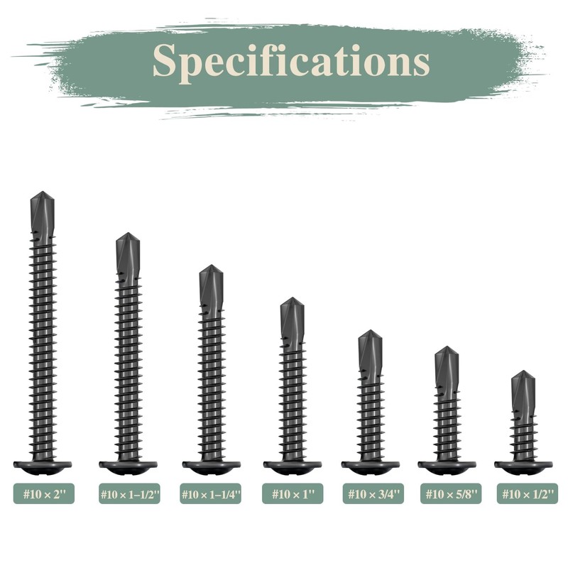 GOHODOMINO #10×1-1/2" Sheet Metal Screws 100Pcs 410 Stainless Steel Truss