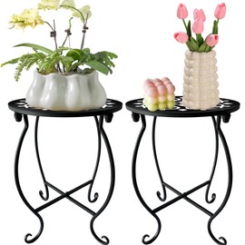 EKINIYAR Small Outdoor Side Tables, 15" Tall 10" Round Patio Side Table, Metal Corner Plant Stand for Flower Pot, Rustproof Flower Plant Rack Holder for Home, Garden, Patio, Plant Lovers 1 Count