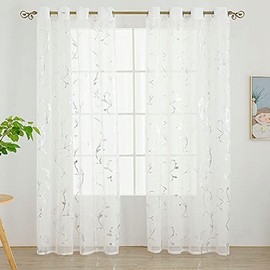 BUHUA 2 Piece White Semi Sheer Voile Window Curtains,Window Sheers 84 Inch Length,Sheer Privacy Curtains for Living Room Bedroom,55x84