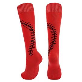 Red Softball Socks with Stitches for Youth Girls Knee High Softball Baseball Soccer Socks Athletic Socks Red M
