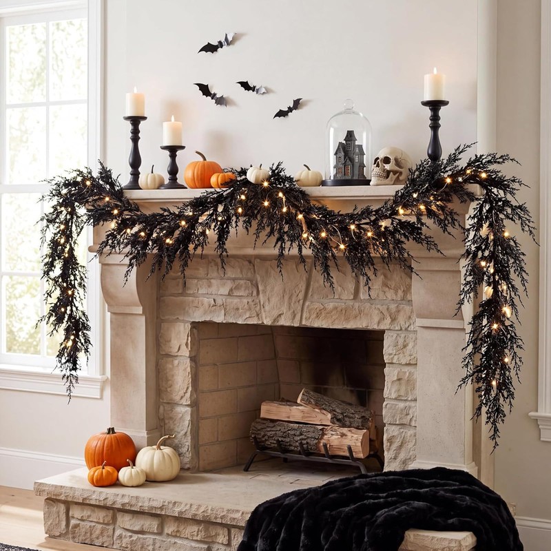 9ft Black Halloween Garland, Gothic Hanging Vine Party Decoration