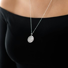 MATERIA by Matthias Wagner Shell Mother of Pearl Pendant 925 Silver Lotus Flower Round with Chain, Pearl